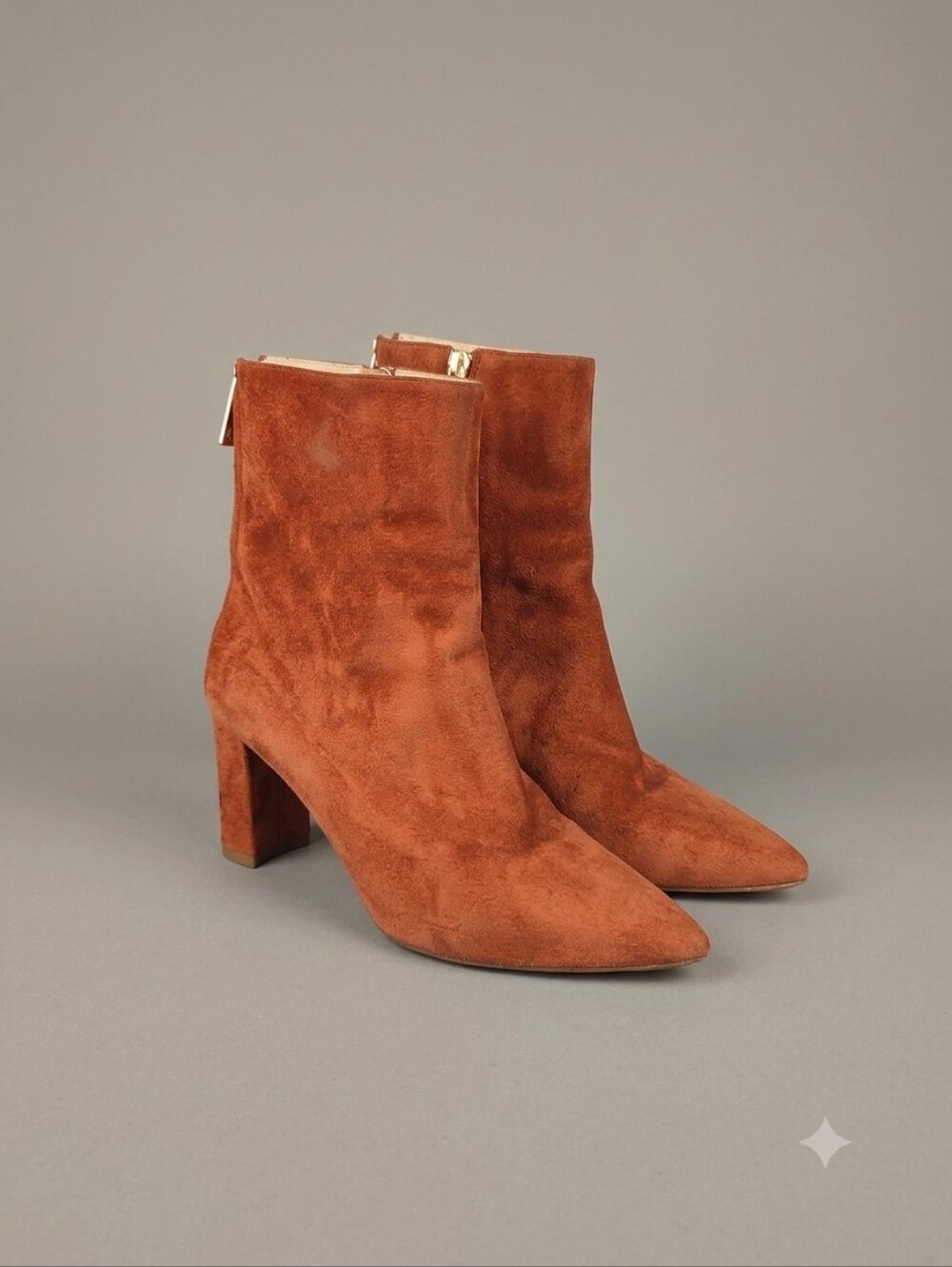 Zara Suede Pointed Ankle Boots in Rust Orange